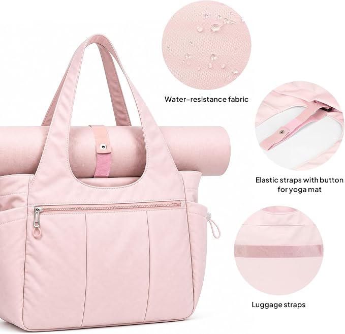 TOPEAST Foldable Tote Bag for Women with Yoga Mat Holder,Travel Tote Bag with Water Bottle Pocket,Lightweight Workout Gym Bag - Image 6