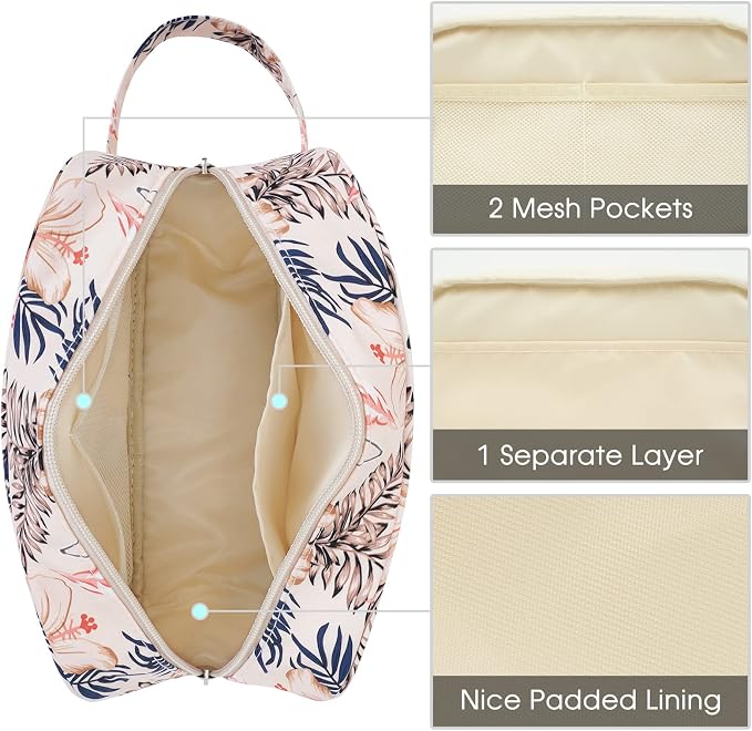 Narwey Travel Toiletry Bag for Women Traveling Dopp Kit Travel Bag for Toiletries Cosmetic Bag Makeup Bag Medicine Bag for Traveling (Beige Flamingo) - Image 4