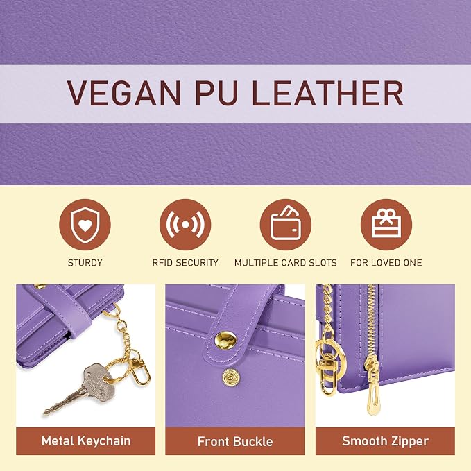 Jogjam Purple Rfid Women Wallet, Small Slim Thin Compact Credit Card Holder | PU Leather Bifold Cash Zipper Coin Pocket ID Window, for Female Ladies Teen Girls Girly Gifts - Image 6
