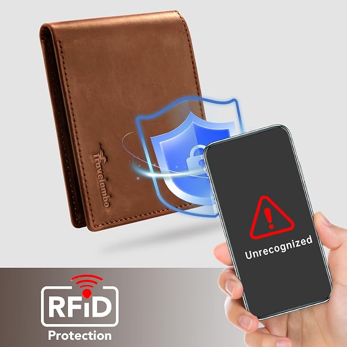 Travelambo Leather Wallet for Men, Slim Minimalist RFID Credit Card Holder | Mens Thin Bifold Pocket Wallet, Gift for Father, Tan - Image 4
