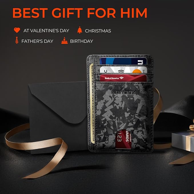 RUNBOX Slim Wallet for Men and Women, RFID Blocking Leather Card Holder | Minimalist 8-slot design fits IDs and credit cards in a thin profile for front pockets, purses, pants and travel - Image 7