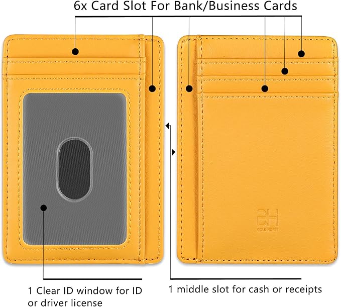GH GOLD HORSE Slim RFID Blocking Card Holder Minimalist Leather Front Pocket Wallet for Women | Slim - Image 2