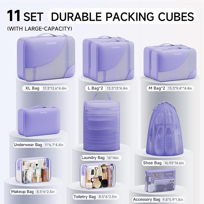 OlarHike 11 Set Packing Cubes for Travel, Gifts for Women Mom,Anti-Tearing Suitcase Organizer with Over 1000 pcs Mesh Holes,Vacation Essentials & Accessories for Cruise Ship - Image 2
