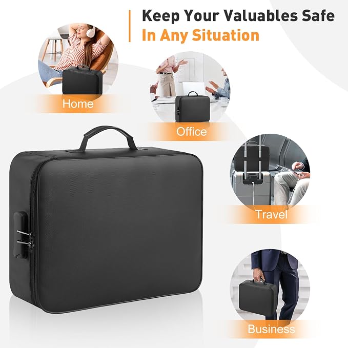 Kanhiro Fireproof Document Box with Lock - Upgraded Waterproof Fireproof Document Bag, Important Document Organizer, Fire Proof Safe for Home Documents, Passport, Laptop, Certificates - Image 7