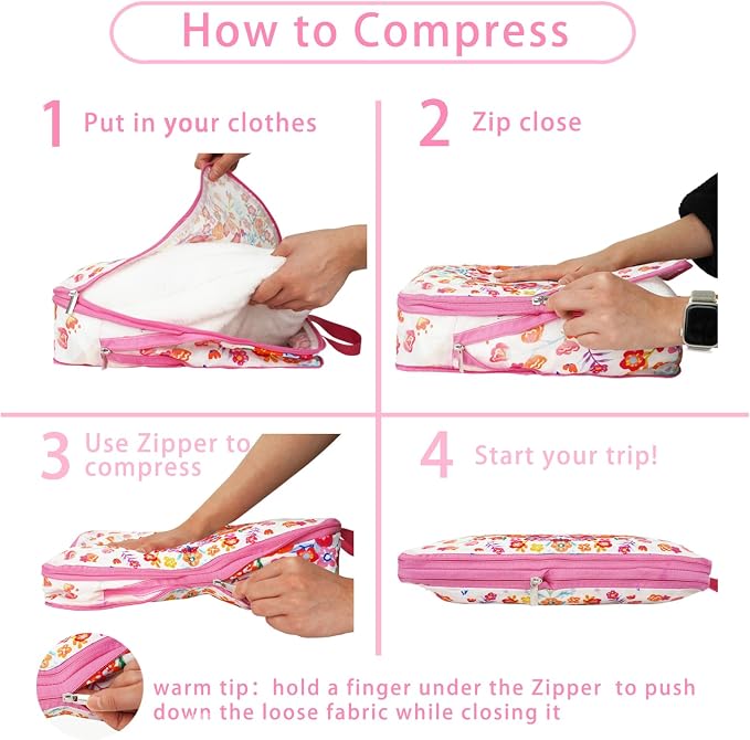 6 Pcs Compression Packing Cubes for Travel, Waterproof Luggage Organizer Washable Storage Bags Set - Packaging Cubes for Backpack Travel and Carry-Ons - Image 2