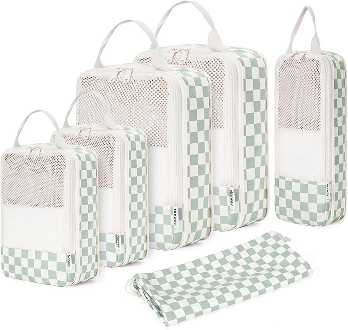 Narwey 6 Set Compression Packing Cubes for Travel Women Men, Travel Cubes for Carry On Suitcase, Durable Compression Luggage Organizer Bags by Narwey