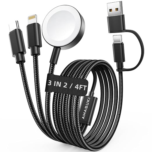 2026 Travel Essentials for Apple Watch Charger,Cruise Vacation Camping Essentials,iPhone Charger,Multi Charging Cable,3 in 2 Charging Docks for iWatch Series 11-2/Ultra,iPhone 17-12,Car,Black by ChargeBeyondPowerWithin