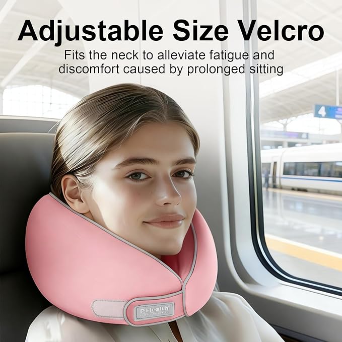 Travel Neck Pillow for Airplanes, Neck Support Pillow for Sleeping & Pain Relief, Stuffable Cervical Pillow, Portable Travel Essentials for Plane, Car & Office(Pink) - Image 2