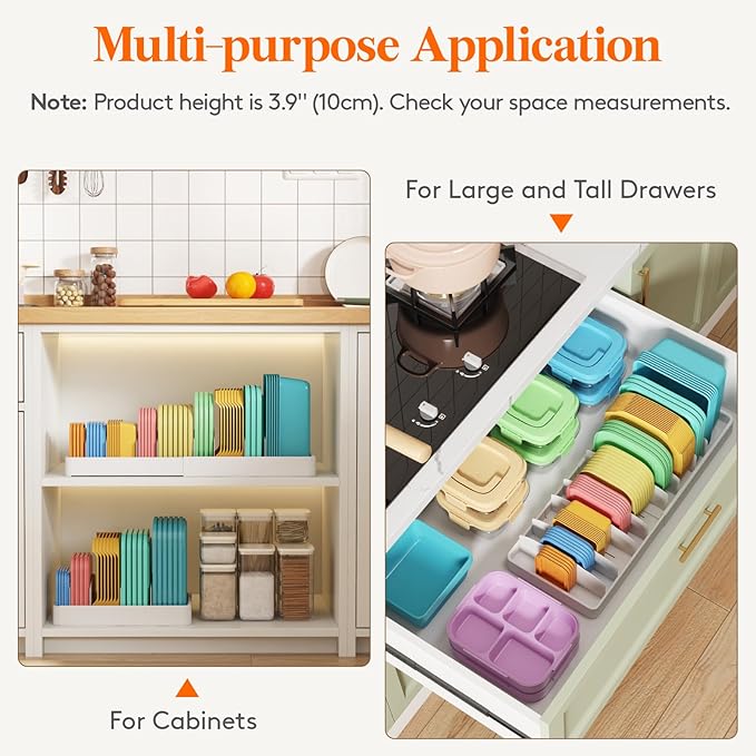 Lifewit Kitchen Cabinet Organizer for Food Contanier Lid with 9 Sections | Expandable Lid Holder with 8 Adjustable Dividers for Pantry Organizers and Storage, White, Extra Large, 13"-24" - Image 7