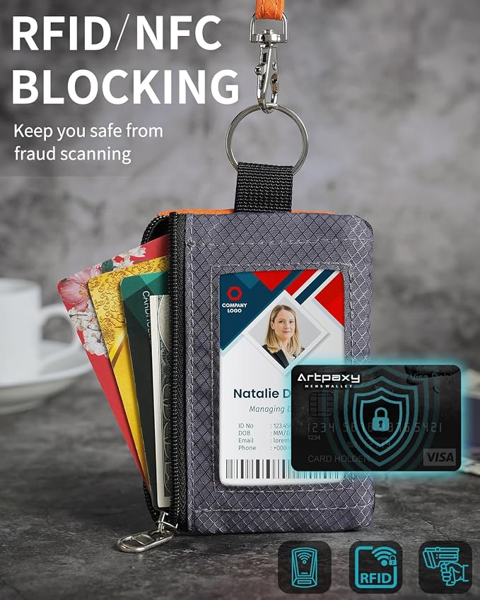 Artpaxy Minimalist Wallet For Mens Womens, Keychain RFID Blocking Zipper Small Wallet with ID Window 2 Lanyards,Water Resistant Travel Cash Card Coin Case Boys Girls - Image 6
