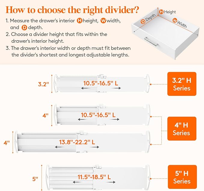 Lifewit 5" Tall Drawer Dividers, Adjustable Deep Drawer Organizer Clothes | 11.5"-18.5" Expandable Plastic Separators for Dresser, Kitchen, Cabinet, Nursery, Office, Socks & Underwear Storage, 8 Pack - Image 3