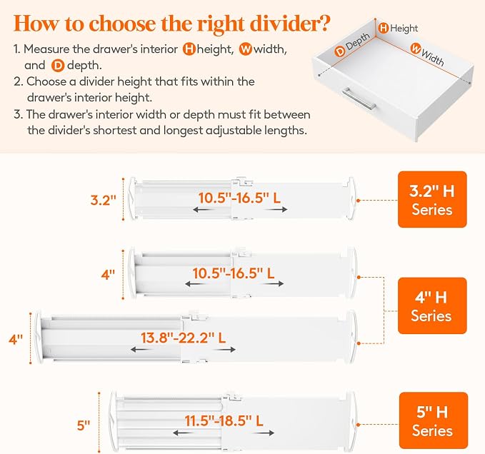 Lifewit 5" Tall Drawer Dividers, Adjustable Deep Drawer Organizer Clothes | 11.5"-18.5" Expandable Plastic Separators for Dresser, Kitchen, Cabinet, Nursery, Office, Socks & Underwear Storage, 6 Pack - Image 3