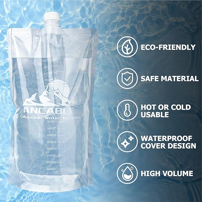 Ancable 64oz Collapsible Water Bottles, 6-Pack Reusable Travel Foldable Water Bottles for Hiking Camping Running Bike, BPA-Free Water Bottle - Image 5
