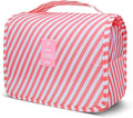 Lcsmaokin Large Capacity Toiletry Bag Travel Bag with Hanging Hook for Men and Women Waterproof Travel Cosmetic Bag Bathroom Storage Bag for Brushes Set, Full-Sized Shampoo,Accessories(Pink Stripe) by Lcsmaokin
