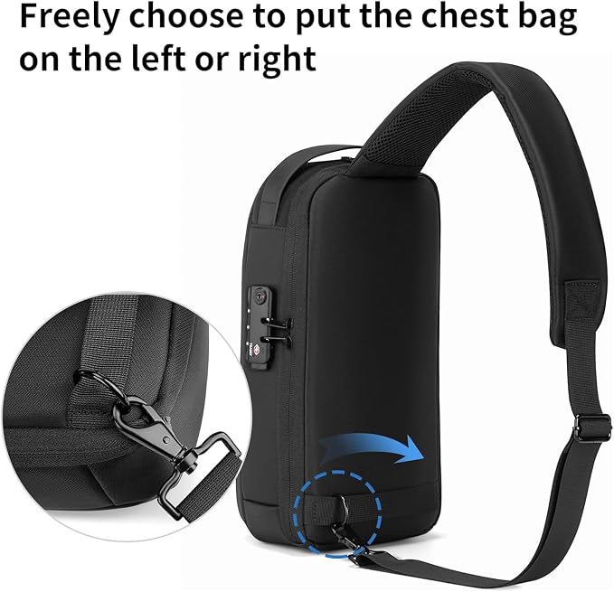 VGOAL Anti Theft Crossbody Bag for Men Sling Backpack Chest Shoulder Bag | Waterproof,Combination Lock,USB Charge Port,Portable,Minimalist,13*6.7*3.5Inch,Fit 9.7" IPad,Business,Travel,Cycling,Hiking - Image 6