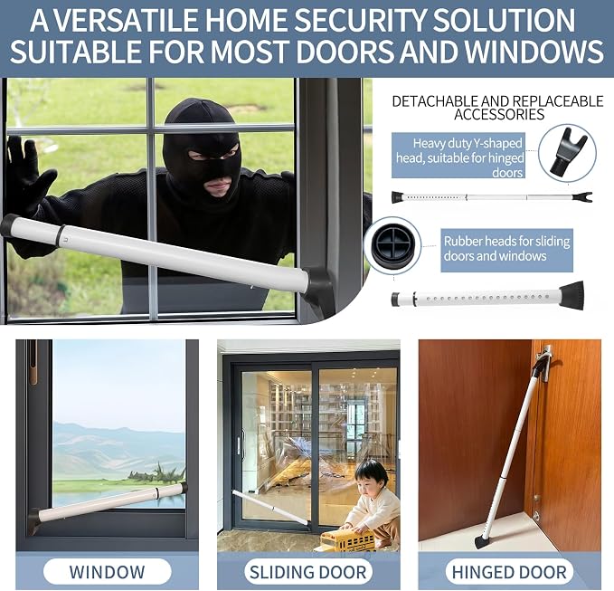 Upgraded Multi-Functional Door Security Bar & Sliding Windows Bar,Adjustable Heavy Duty Stoppers Jammer for Apartment,Home, Hotel Room - Image 2