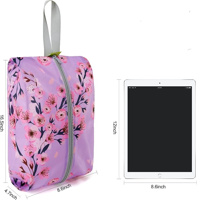 BeeGreen Shoe Organizer 6pcs Shoe Bags with Zipper Closure, Flower Design Shoe Storage Organizer with Handle Travel Bags For Men and Women, Portable Nylon Travel Gifts - Image 2