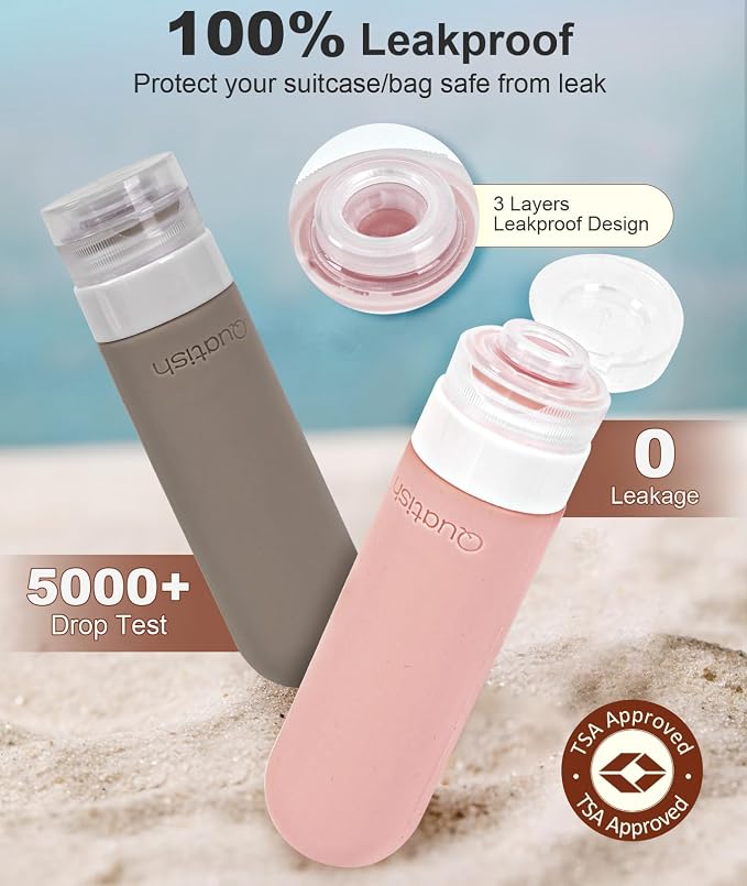 Quatish Travel Bottles for Toiletries 6 Pack, Original Patented Leakproof 3 oz Tsa Approved Travel Size Container, BPA Free Silicone Shampoo and Conditioner Bottle, Cruise Camping Essentials, Red Rock - Image 2