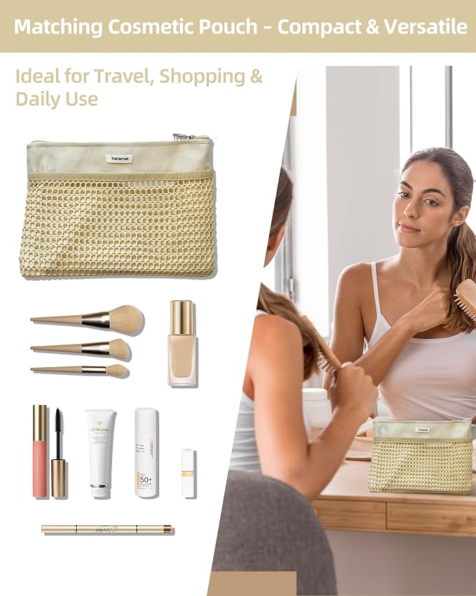 Mesh Beach Tote Bag for Women, 2-in-1 Large Lightweight Foldable Design | Packable into Matching Makeup Pouch | Multiple Pockets | Quick-Dry Sandproof Mesh | Beach, Pool, Travel, Shopping & Gym - Image 3