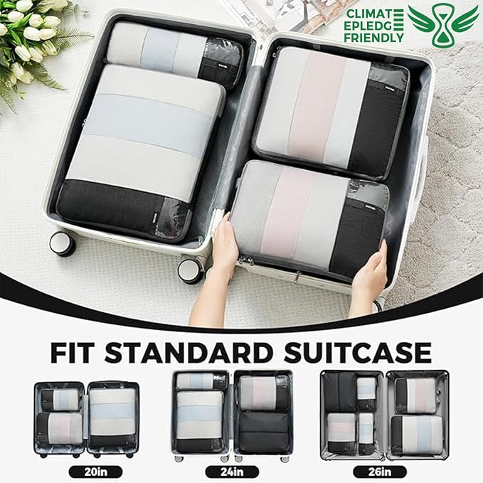 BAGAIL Lightweight Compression Packing Cubes for Travel, 6 Set, Black | Salis Nylon Fabric,Anti-Tearing,Save Space,SBS Zippers,Packing List,PVC Tag Pocket,Custom Labels,Visible Mesh,Portable Handel - Image 8