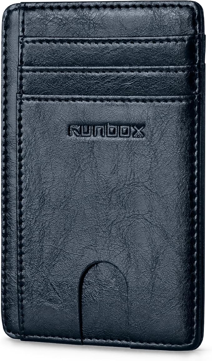 RUNBOX Slim Wallet for Men and Women, RFID Blocking Leather Card Holder | Minimalist 8-slot design fits IDs and credit cards in a thin profile for front pockets, purses, pants and travel by RUNBOX