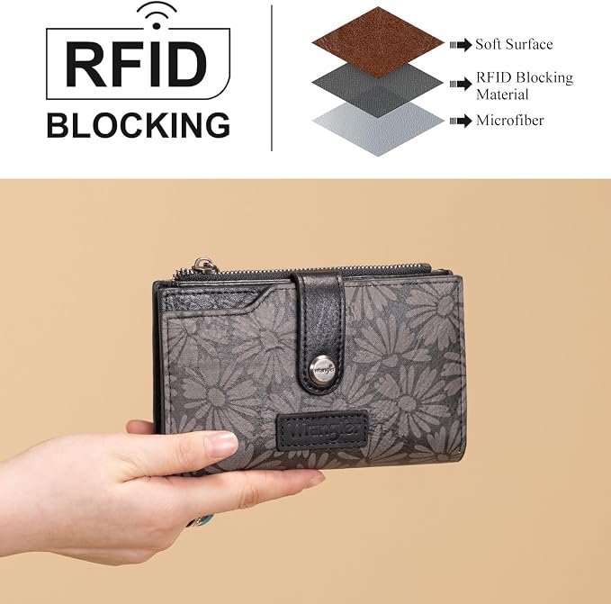 Wrangler Wallet for Women Bifold Card Holder with Zipper and ID Window - Image 3