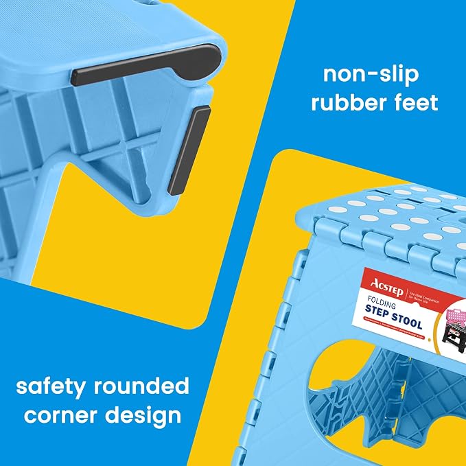 12 Pack 11 Inch Folding Step Stool, Sturdy Plastic Foldable Step Stool for Kids & Adults, Non Slip Lightweight Collapsible Foot Stools Holds 300 lbs, Ideal for Kitchen, Bathroom, Outdoor, Blue - Image 2