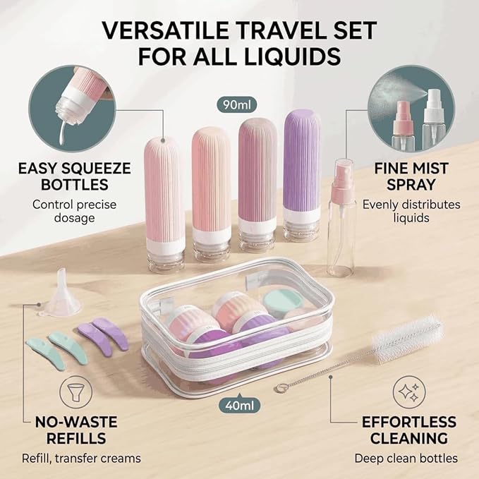Travel Bottles Set 18 Pack, TSA Approved Leak Proof Silicone Travel Containers, Refillable Travel Size Containers for Toiletries, BPA Free, with Toiletry Bag for Shampoo Lotion Cream - Image 4