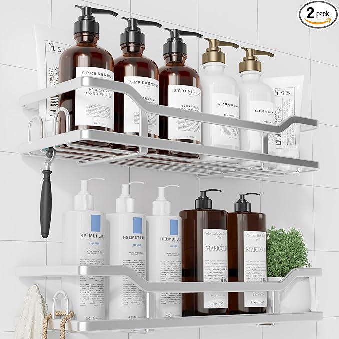Kitsure Shower Caddy, Adhesive Shower Organizer, X-Large, Silver | Stainless Steel Shelf for Inside Shower, No Drill Bathroom Organizers and Storage, Home Decor Accessories by Kitsure