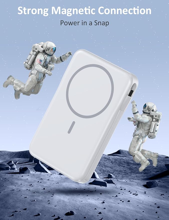 Magnetic Portable Charger 10000mAh, 20W Power Bank with Built in Cable | 20W Fast Charging for Magsafe Battery Pack with LED Display, Travel Essential for iPhone 17/16/15/14/13/12 Pro/Pro Max-White - Image 6