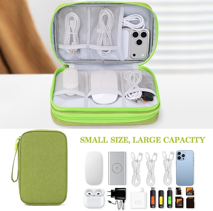 FYY Electronic Organizer, Travel Tech Pouch Bag, Large, Green | Wrist Strap, Waterproof, Double Layers Portable Electronics Travel Carrying Case for Cord, Charger, Daily Business Trips Use - Image 6