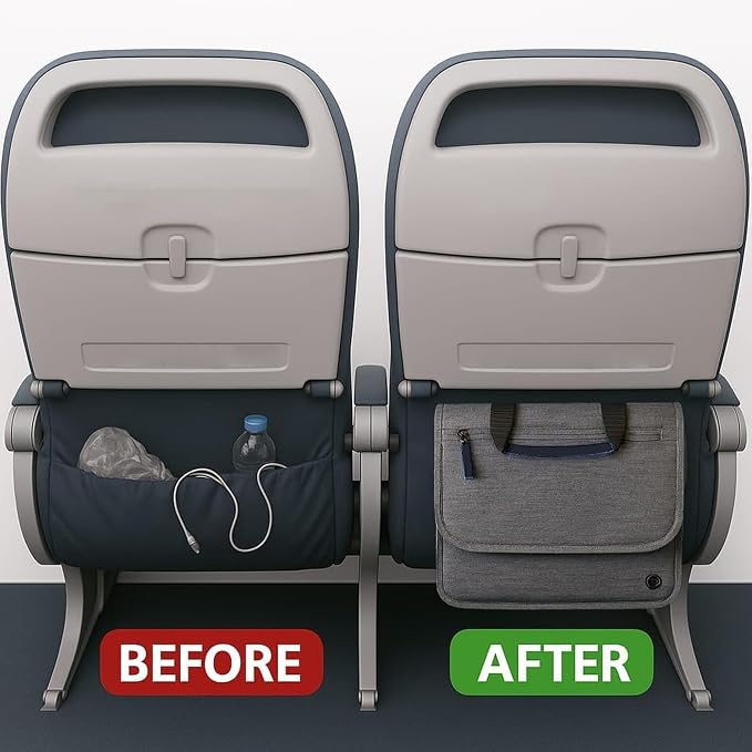Airplane Pocket Organizer | Tray Table Cover | In Flight Seat Back Organizer Bag | Commuter Essential Travel Bag | Media Pouch For Flying | Travel Gift | Attaches To Luggage - Image 2