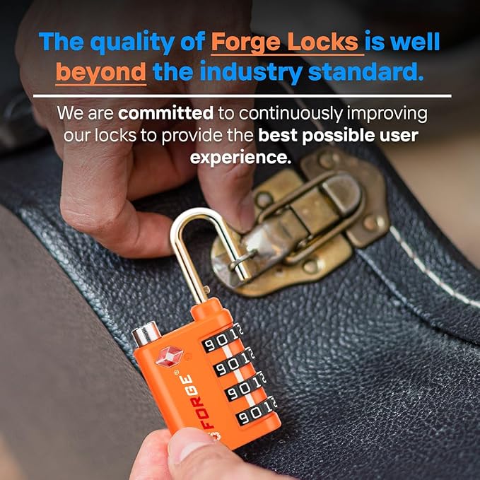 Forge Dual-Opening: Key or Combination Lock, TSA Approved Lock for Luggage, Pelican case, Travel, Gym, School, Luggage Combination Lock, Travel Bag Lock (Orange 2 Pk) - Image 8