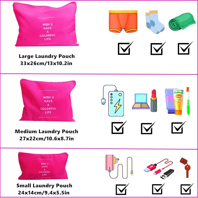 6 Set Packing Cubes Laundry Pouch, Travel Storage Bag Organizer Pouch, Luggage Packing Organizer Bags, Compression Bags for Backpack Suitcases (Hot Pink) - Image 3