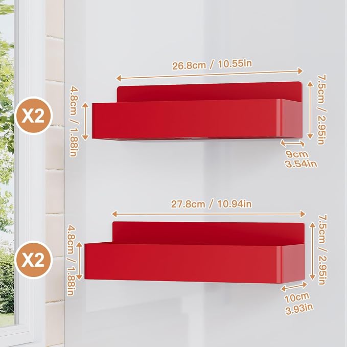 Mystozer Magnetic Spice Rack for Refrigerator, Kitchen Organizer and Storage Shelf, Red (4 Pack)… - Image 5