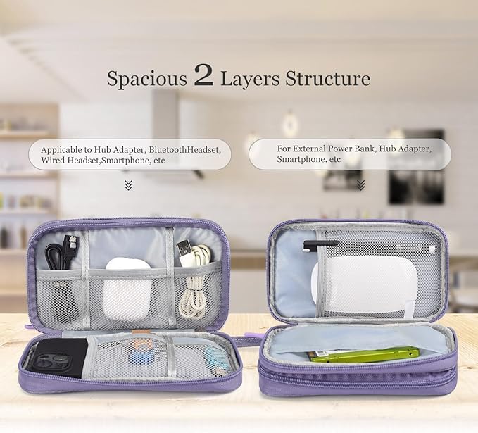 Electronic Organizer Travel Cable Accessories Bag, Electronic Organizer Case, Electronic Accessories Organizer Bag for Power Bank, Charging Cords, Chargers, Mouse, USB Cable, Earphones (Purple) - Image 4