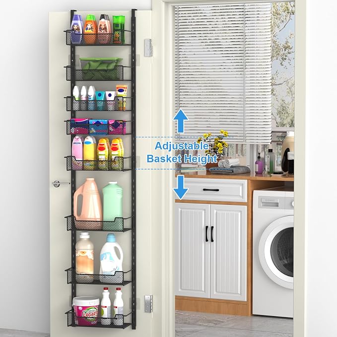 VyGrow 12.3" W Narrow Over the Door Pantry Organizer, 8-Tier Over the Door Organizer with Adjustable Basket, Pantry Door Organization for Pantry Kitchen Storage Room Spice Rack, Black - Image 2