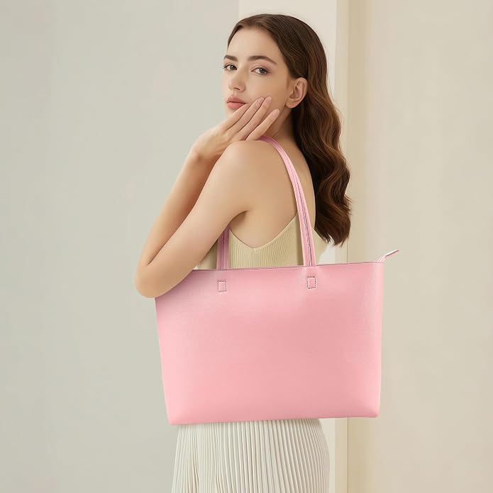 KALIDI Tote Bag Zipper Shoulder Bag Vegan Leather Purses Satchel for Women | Large Casual Handbag for Work Commuting Dating College Everyday - Image 2