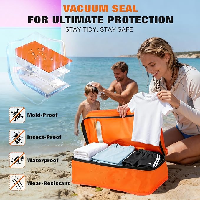 Vacuum Bags for Travel with Wired Pump, Travel Compression Bags for Clothes, 180° Open Zipper, Save 80% Space, IP68 Waterproof Travelpack Vacuum Kit for Luggage, Suitcase, Home Storage (2 Pack + Pump) - Image 6
