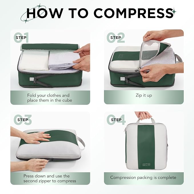 OlarHike 10 Set Compression Packing Cubes for Travel Essentials,Compressible Expandable Space Saver Bags for Organizing Clothes,Luggage Suitcase Garment Bags with Over 1000 pcs Mesh Holes(Dark Green) - Image 3