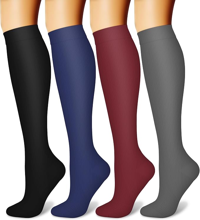 CHARMKING Compression Socks for Women & Men, 4 Pairs, Travel Nurse Athlete | Graduated 10-15mmHg compression, soft stretch fabric, boost blood circulation, relieve leg swelling, ideal for travel, nurses by CHARMKING