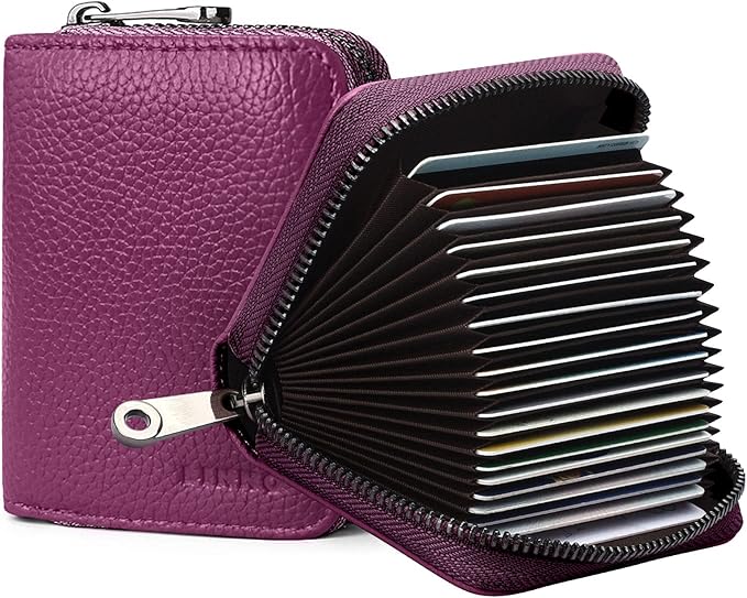 Linno RFID 20 Slots Credit Card Holder Genuine Leather Small Wallet for Women or Men with Zipper by Linno
