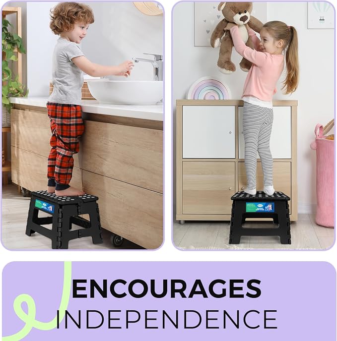 Dyforce Kids Step Stool 9 Inch, 300lbs Folding Step Stool for Toddler | Step stool for kids Black,Anti-slip Heavy Duty with Handle, Lightweight Foldable Stool for Bathroom Kitchen Bedroom Outdoor - Image 8