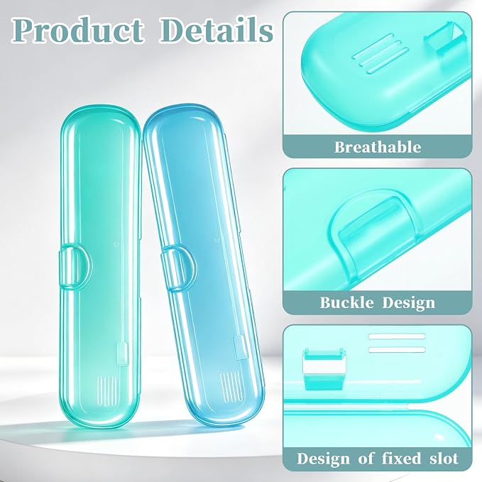 2Pcs Toothbrush Case for Traveling, Compact Tongue Scraper Case Breathable Toothbrush Travel Holders for Travel, Vacation, Camping, Gym, Business Trips, Office(Blue, Green) - Image 3