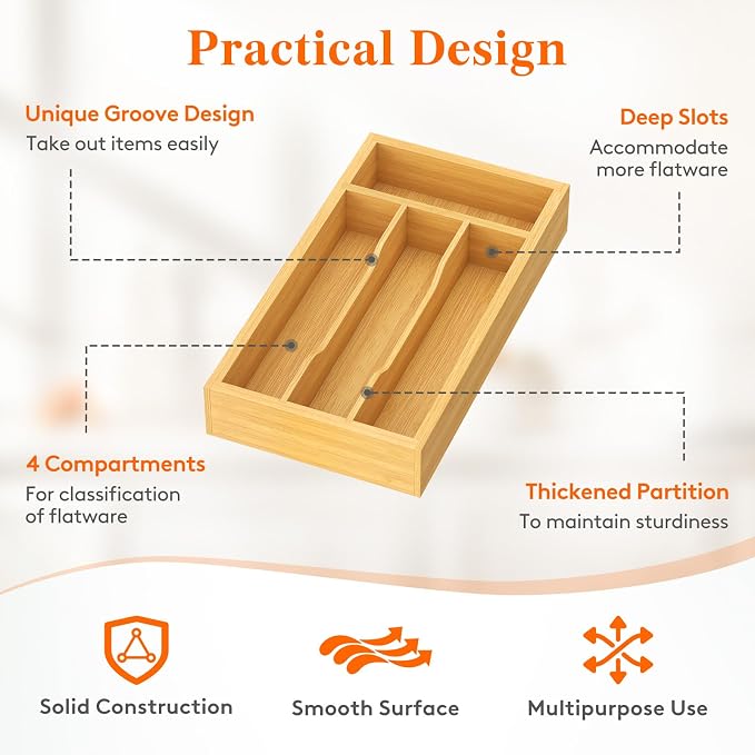 Lifewit Silverware Drawer Organizer, Wooden Utensil Tray for Kitchen | Flatware and Cutlery Holder, Adjustable Storage for Spoons Forks Knives, 6.9 x 12.8", Natural - Image 8