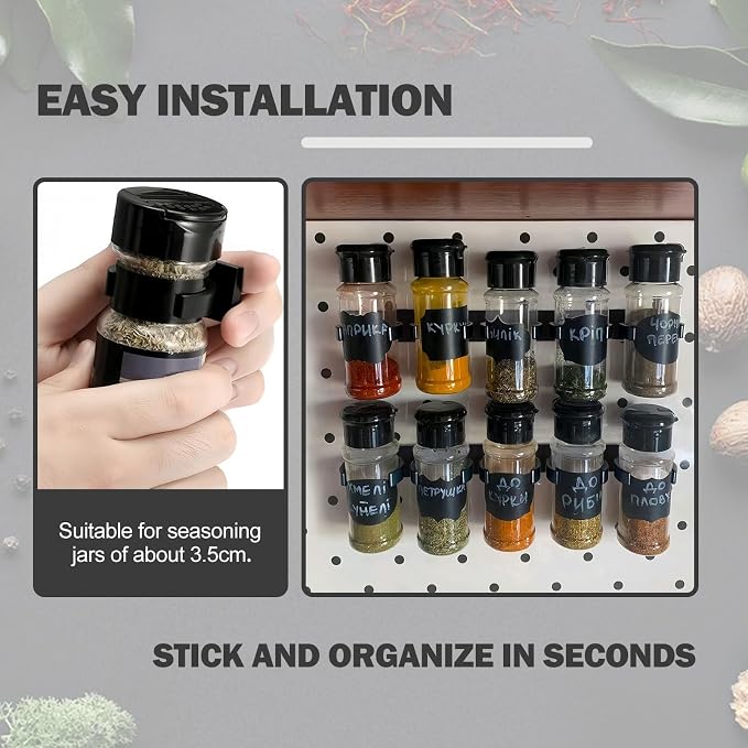Adhesive Spice Clips 3-Pack, Heavy-Duty Spice Organizer for Cabinet Doors, Pantry & RV, Space-Saving Kitchen Storage with Tape, Holds 15 Jars (Black) - Image 4