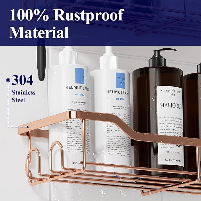Kitsure Shower Caddy, Adhesive Shower Organizer, Large, Rose Gold | Stainless Steel Shelf for Inside Shower, No Drill Bathroom Organizers and Storage, Home Decor Accessories - Image 3