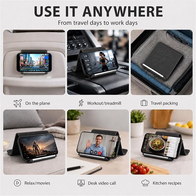 2PCS Portable Foldable Silicone Aluminum Phone Holder, Orange&Black | 2026 New Flexible Silicone Phone Stand, Adjustable Non-Slip Airplane Phone Holder for Tablet, Travel, Office Desk, Treadmill - Image 6