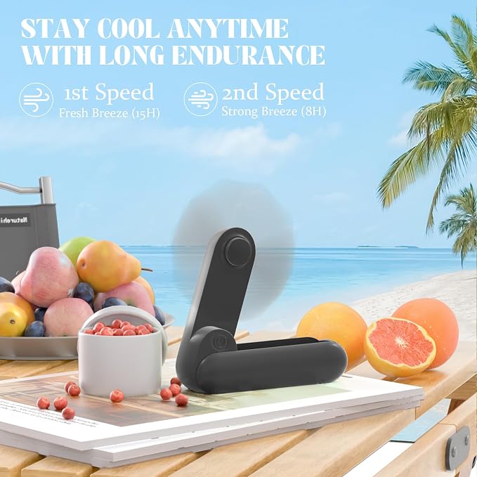 Lerat Portable Handheld Fan, 2 IN 1 Mini Hand Fan, Battery Operated [8-15 Working Hours], USB Rechargeable Personal Foldable Fan for Indoor, Small Pocket Fans Travel Essentials for Outdoor (Black) - Image 5