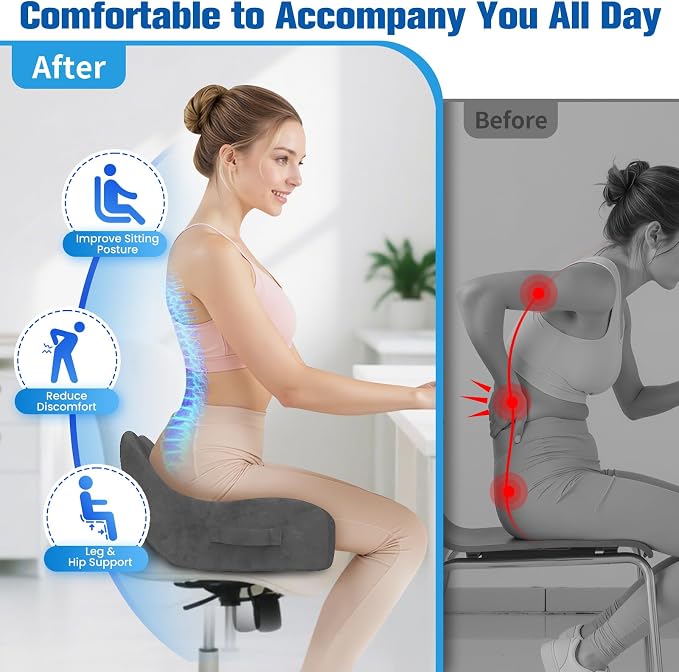Seat Cushion, Chair Cushions, Memory Foam Office Chair Cushion | Hip & Sciatica & Tailbone Pain Relief, Long Sitting Comfort for Office Chairs/Desk Seats/Wheelchair (Large, Grey) - Image 6